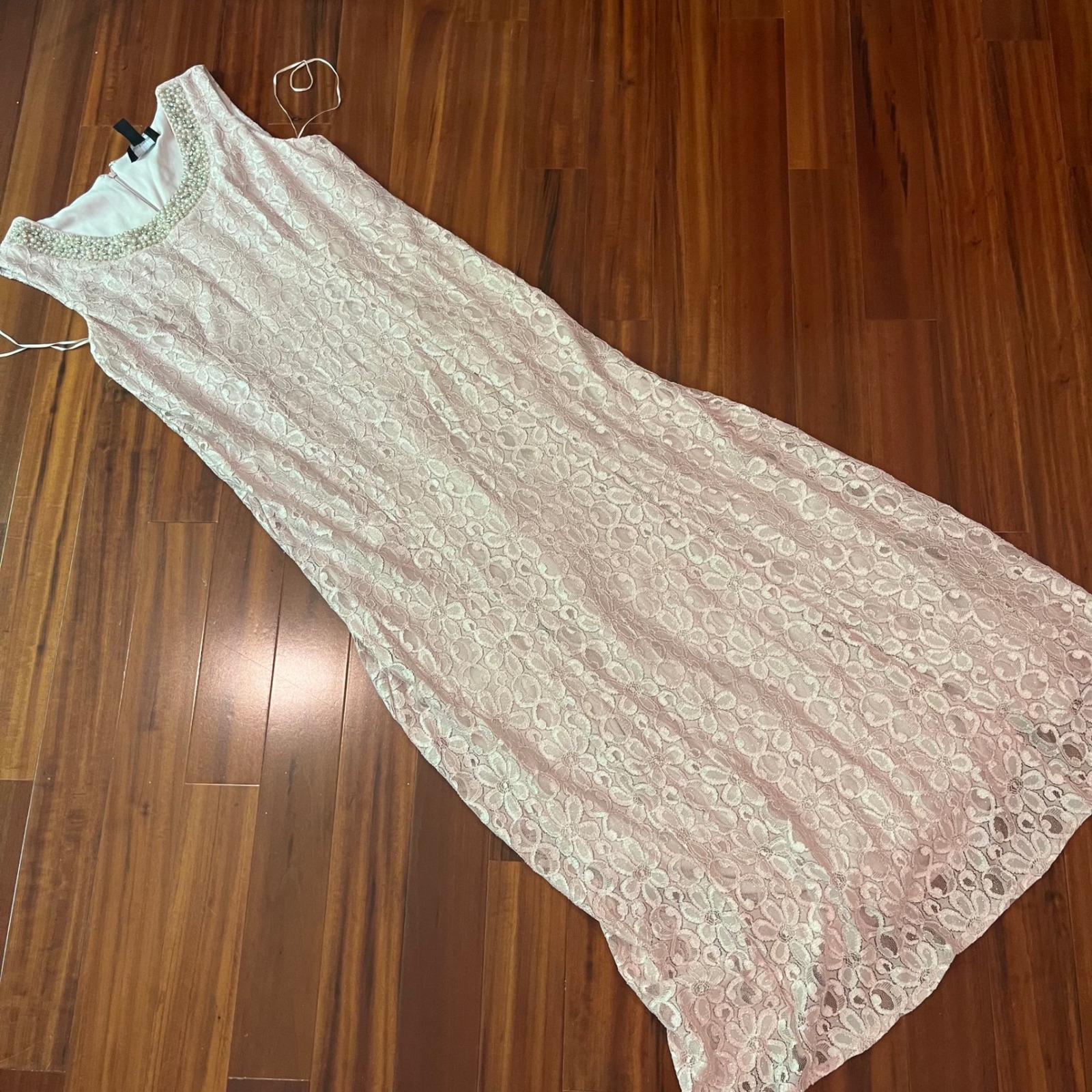 R&M Richards Gown Dress Pink Lace Bead Pearl Evening Mother Wedding Nwot 14
